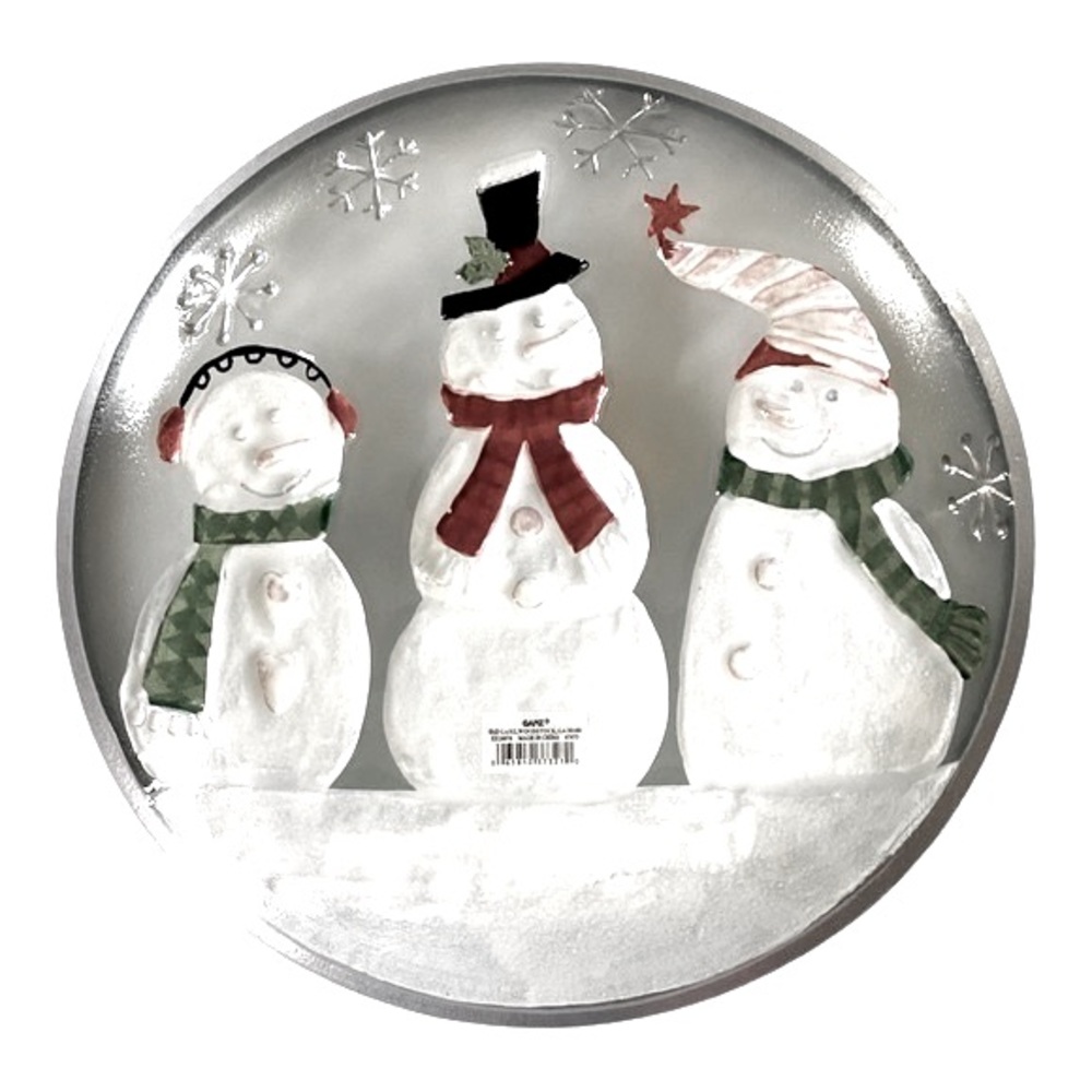 Ganz Fused Glass Round Snowmen Holiday Serving Platter Red Green White Silver - Picture 2 of 7